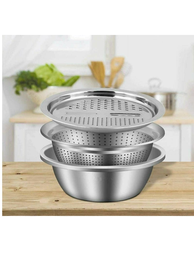 Stainless Steel Mixer and Grater Set 3-Piece Set: Colander, Grater, and Bowl for Washing Vegetables - The Miracle Invention for Your Complete Kitchen H - Image 1