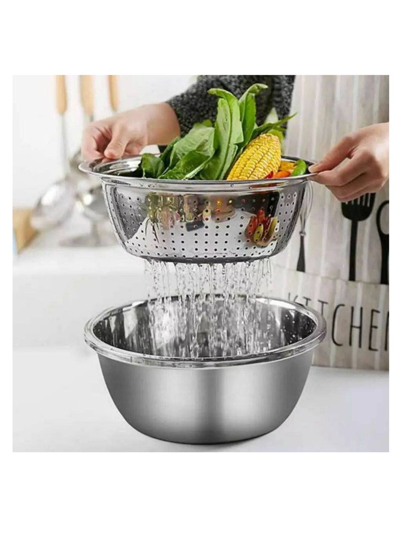 Stainless Steel Mixer and Grater Set 3-Piece Set: Colander, Grater, and Bowl for Washing Vegetables - The Miracle Invention for Your Complete Kitchen H - Image 2
