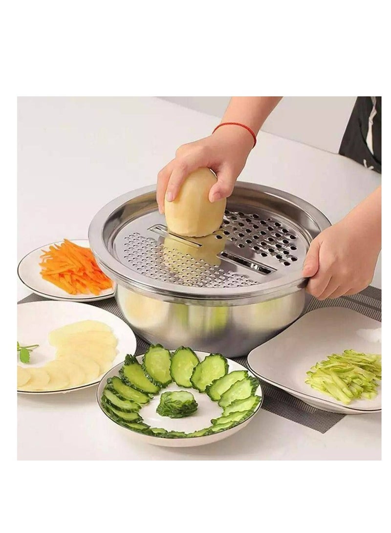 Stainless Steel Mixer and Grater Set 3-Piece Set: Colander, Grater, and Bowl for Washing Vegetables - The Miracle Invention for Your Complete Kitchen H - Image 3