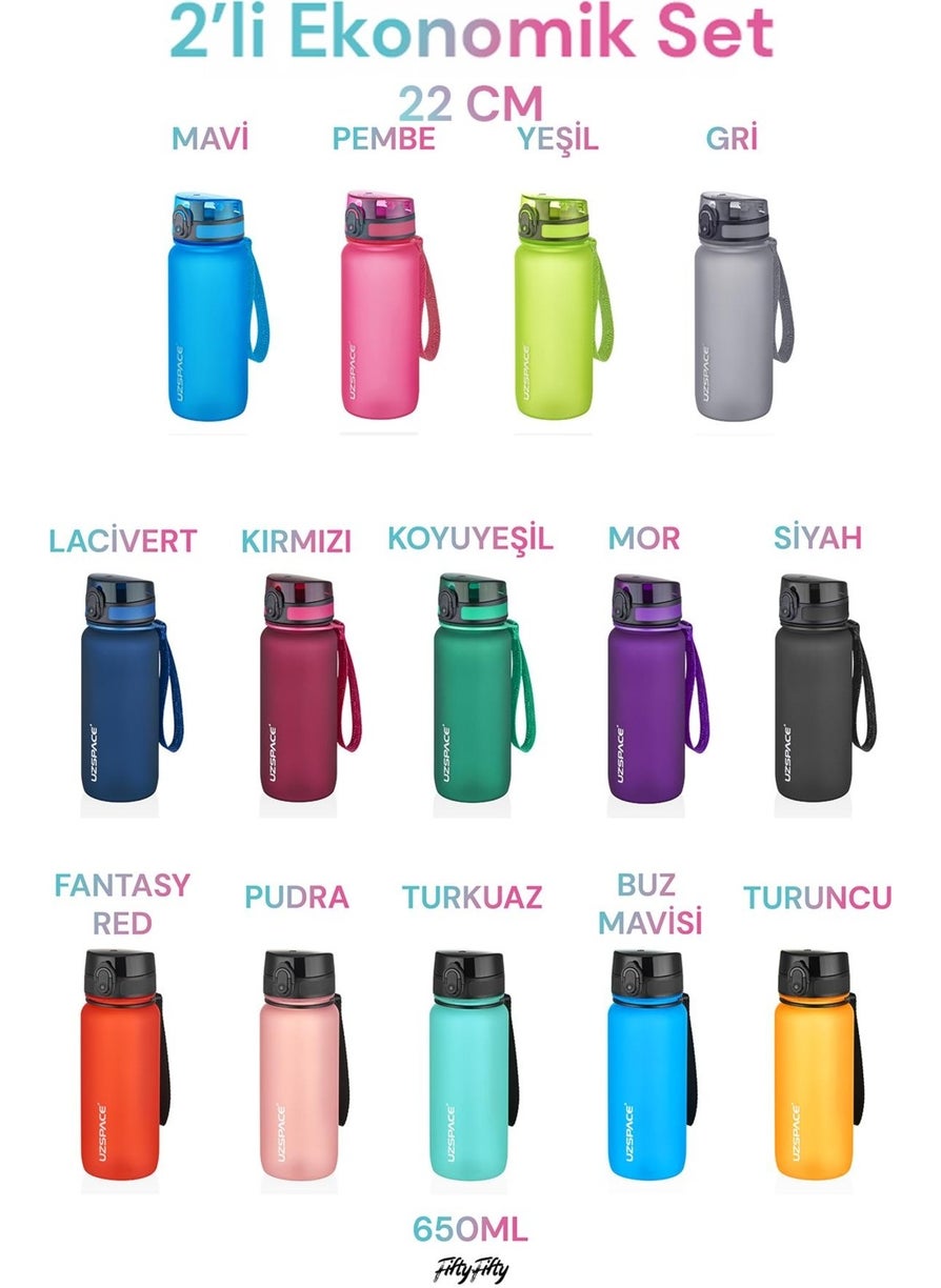 UZSPACE Set of 2 Tritan Water Bottles 650 ml 14 Different Color Options Fiftyfifty  - Image 4