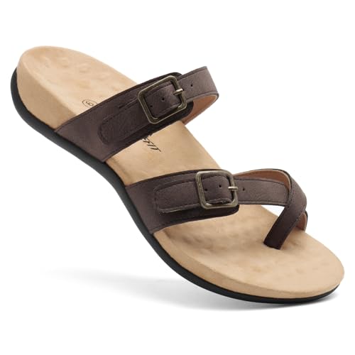 Athlefit Orthopedic Sandals for Women with Arch Support Adjustable Comfort Walking Orthotic Flip Flops Brown Size 10 - Image 3