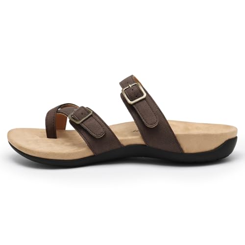 Athlefit Orthopedic Sandals for Women with Arch Support Adjustable Comfort Walking Orthotic Flip Flops Brown Size 10 - Image 2