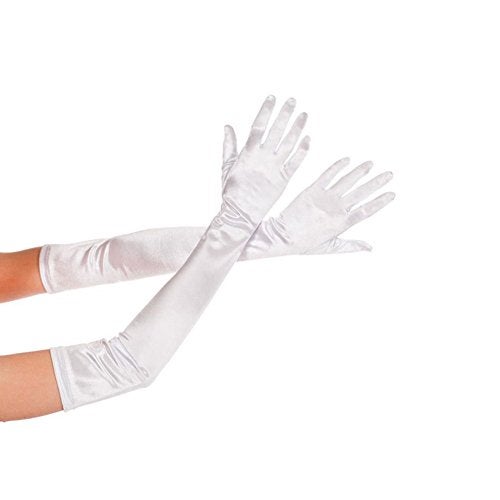 Lansian Women's 21.6'' Long Satin Gloves White Elbow Length 1920s Opera Bridal Dance Gloves For Evening Party Opera Costume, White - Image 3