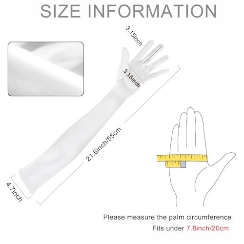 Lansian Women's 21.6'' Long Satin Gloves White Elbow Length 1920s Opera Bridal Dance Gloves For Evening Party Opera Costume, White - Image 4