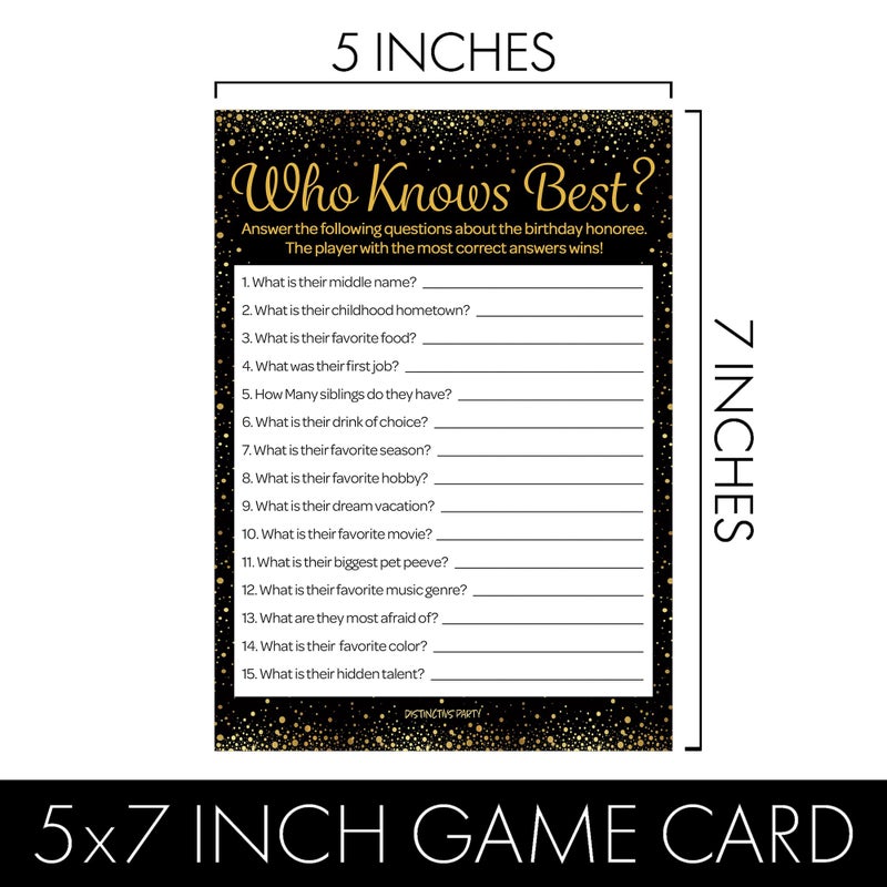 DISTINCTIVS Black and Gold 40th Birthday Game Bundle - Set of 3 Birthday Party Games for 20 Guests, Born in The 1980s Theme - Image 4