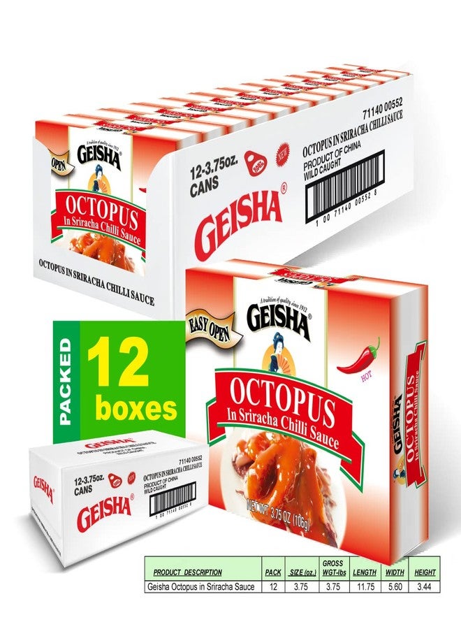 GEISHA Octopus in Sriracha Sauce 3.75oz (Pack of 12), Octopus | Zero Trans Fat - Wild caught - Gluten Free - Good Source of Protein - Image 3
