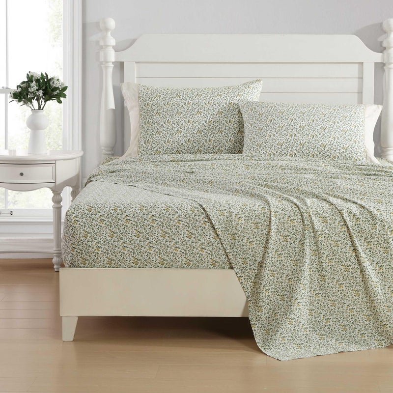 Laura Ashley - King Sheet Set, Breathable Percale Cotton Bedding with Deep Pockets, Chic Home Decor, Oeko-Tex Certified (Tierney Green, King) - Image 2