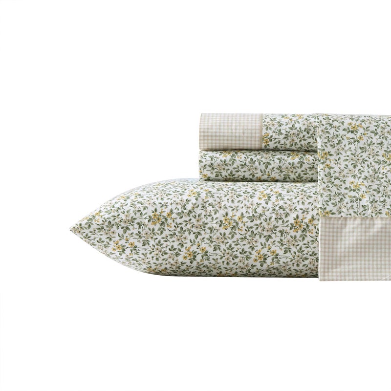Laura Ashley - King Sheet Set, Breathable Percale Cotton Bedding with Deep Pockets, Chic Home Decor, Oeko-Tex Certified (Tierney Green, King) - Image 1