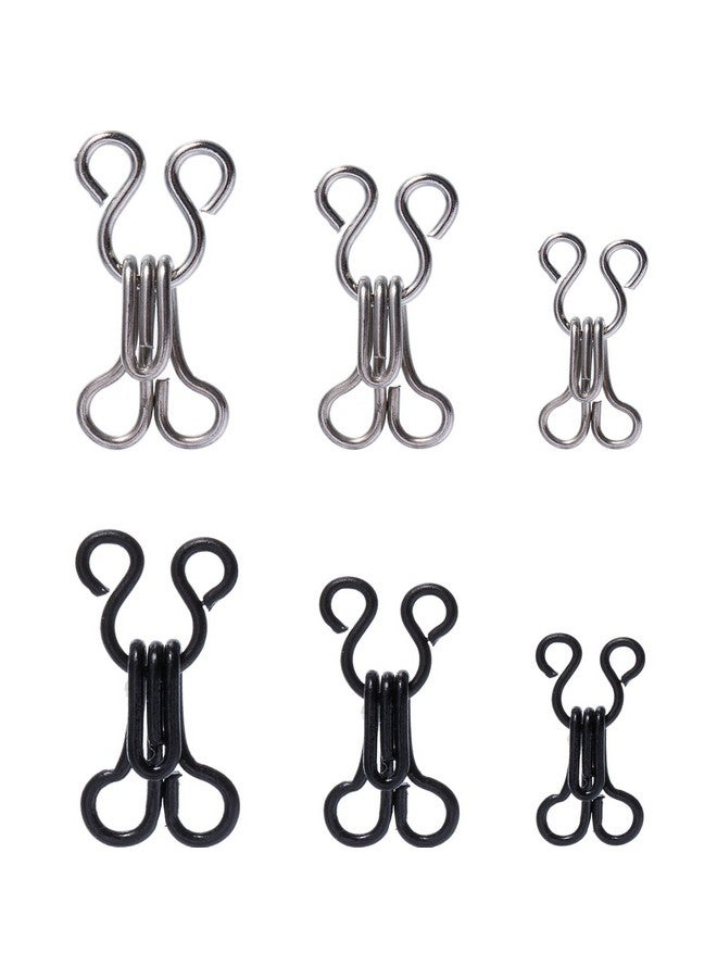 Bememo 50 Set Sewing Hooks And Eyes Closure For Bra And Clothing 3 Sizes (Silver And Black) - Image 1