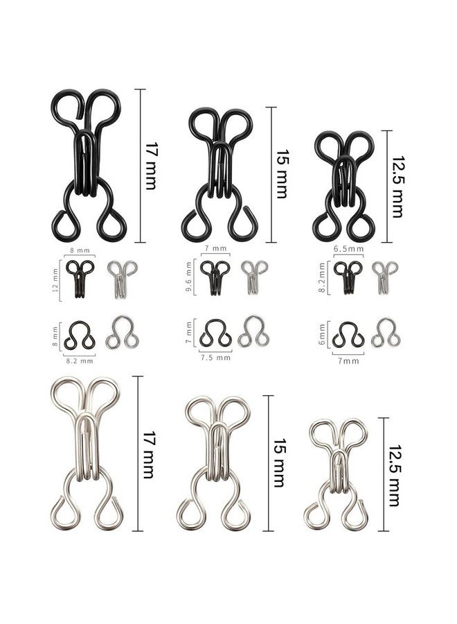 Bememo 50 Set Sewing Hooks And Eyes Closure For Bra And Clothing 3 Sizes (Silver And Black) - Image 2