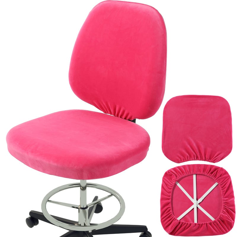 BUYUE Task Office Chair Cover Super Soft Velvet Stretch Washable Computer Desk Armless Chair Slipcover Dustproof Protectors Set of Hot Pink
