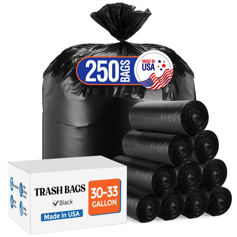 Delxo 3033 Gallon Trash Bags 250 Count Medium Duty Garbage Bags Thick Durable PunctureResistant Plastic Bolsas para basura Perforated Design Made in USA for Kitchen Yard Office Black - Image 3