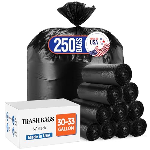 Delxo 3033 Gallon Trash Bags 250 Count Medium Duty Garbage Bags Thick Durable PunctureResistant Plastic Bolsas para basura Perforated Design Made in USA for Kitchen Yard Office Black - Image 2