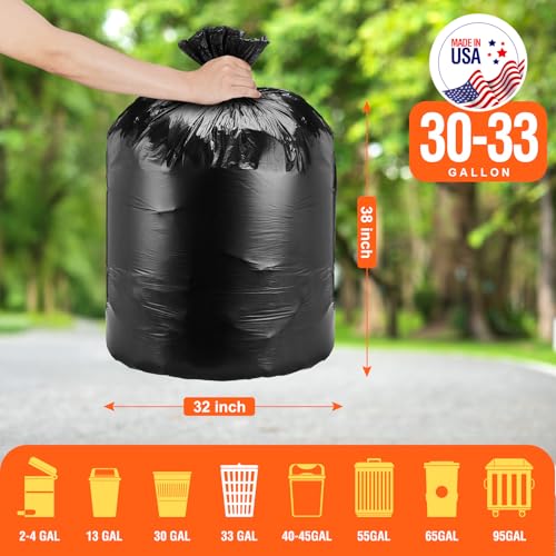 Delxo 3033 Gallon Trash Bags 250 Count Medium Duty Garbage Bags Thick Durable PunctureResistant Plastic Bolsas para basura Perforated Design Made in USA for Kitchen Yard Office Black - Image 5