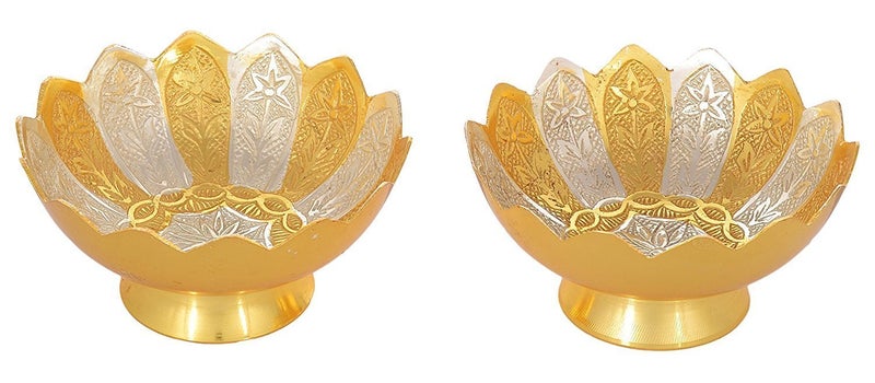 RKONECT RKONECTSilverGold Lotus Bowl Set with Royal Velvet Box Capsul 5 PCS Set L x W x H 11215 Centmeters  - Image 3