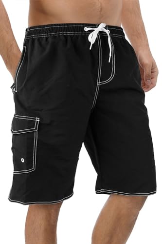 Srnede Mens Swim Trunks Swimming Trunks Swim Shorts Quick Dry 11 Inch with Mesh Lining Funny Swimwear Bathing Suits Black - Image 1