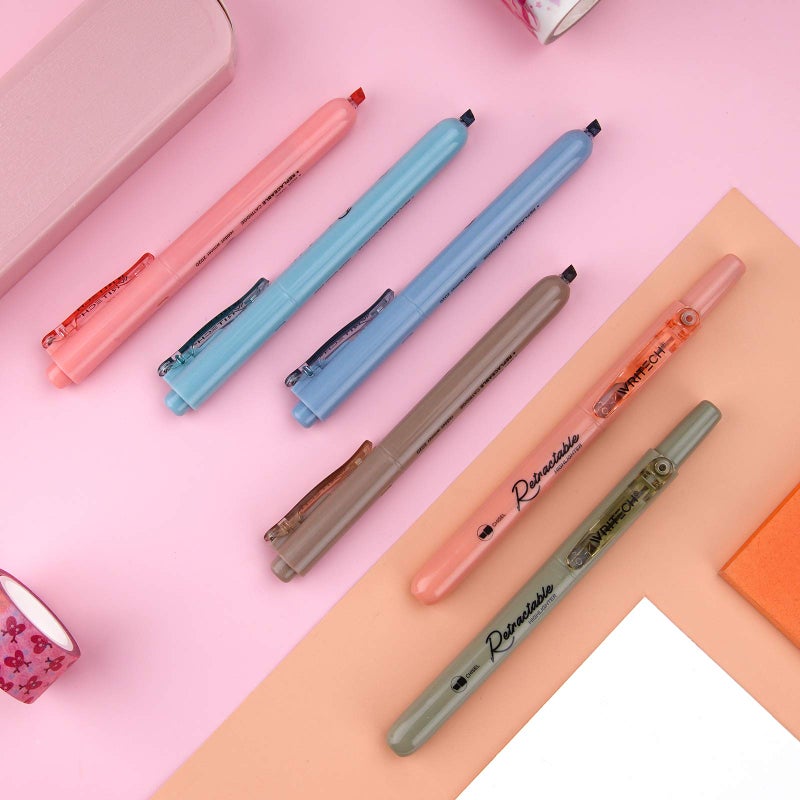 WRITECH Retractable Highlighters Assorted Colors: Chisel Tip Click Aesthetic Highlighter Marker Pens Pack Multi Colored Ink No Bleed Smear for Highlighting Journaling (6ct Vintage) - Image 4