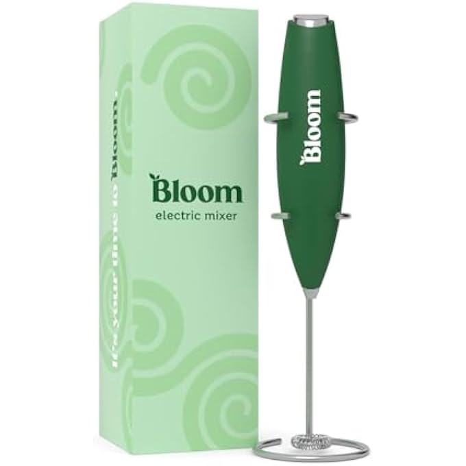 Bloom Nutrition Milk Frother Hand Mixer Electric Handheld Drink Stirrer Frothing Wand Foam Maker For Coffee Matcha Protein Greens Stainless Steel Battery Operated Includes Whisk Stand - Image 1