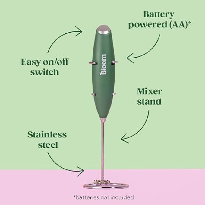 Bloom Nutrition Milk Frother Hand Mixer Electric Handheld Drink Stirrer Frothing Wand Foam Maker For Coffee Matcha Protein Greens Stainless Steel Battery Operated Includes Whisk Stand - Image 3