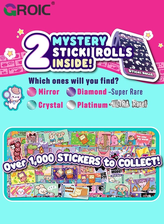GROIC Wearable & Shareable Sticker Bracelet, Includes 120 Mini Stickers, 4 Mystery Reveal Sticki Rolls, 8 Stickers Roll, 1 Bracelet Cord with Clasps and 1 Sticki Book, Friendship Bracelet Toys for kids - Image 3