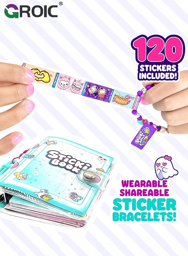 GROIC Wearable & Shareable Sticker Bracelet, Includes 120 Mini Stickers, 4 Mystery Reveal Sticki Rolls, 8 Stickers Roll, 1 Bracelet Cord with Clasps and 1 Sticki Book, Friendship Bracelet Toys for kids - Image 4