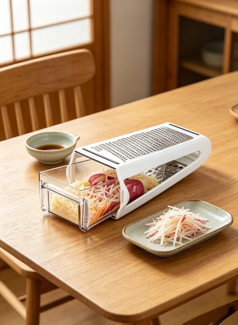 MIXDE Cheese Grater with Garlic Crusher - Box Grater Cheese Shredder - Cheese Grater with Handle - Graters for Kitchen Stainless Steel Food Grater - Garlic Mincer Tool and Vegetable Peeler - Image 3