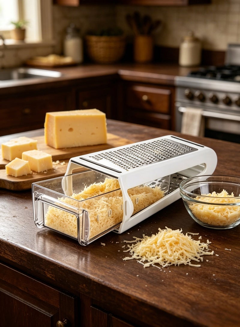 MIXDE Cheese Grater with Garlic Crusher - Box Grater Cheese Shredder - Cheese Grater with Handle - Graters for Kitchen Stainless Steel Food Grater - Garlic Mincer Tool and Vegetable Peeler - Image 1