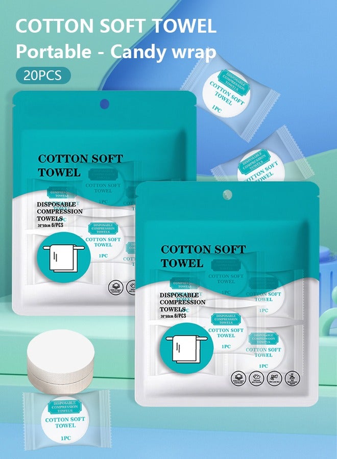 أوكيوز منشفة وجه مضغوطة يمكن التخلص منها منشفة مضغوطة صغيرة محمولة مناديل مضغوطة مناسبة للسفر والأنشطة الخارجية العائلية 20 قطعة - Image 1