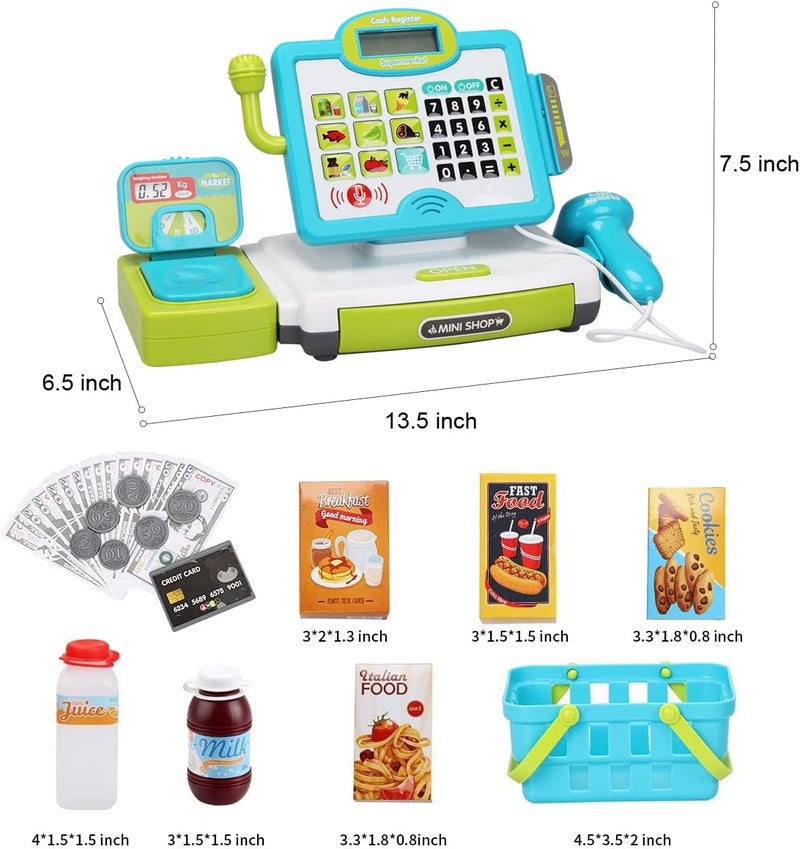  FS Pretend Play Calculator Cash Register Toy as Preschool Gift for Kids, Classic Count Toy with Sound, Microphone, Scanner, Pretend Credit Card, Play Food for Boys & Girls,45 Pieces, Ages 3 4 5 6 7 - Image 5