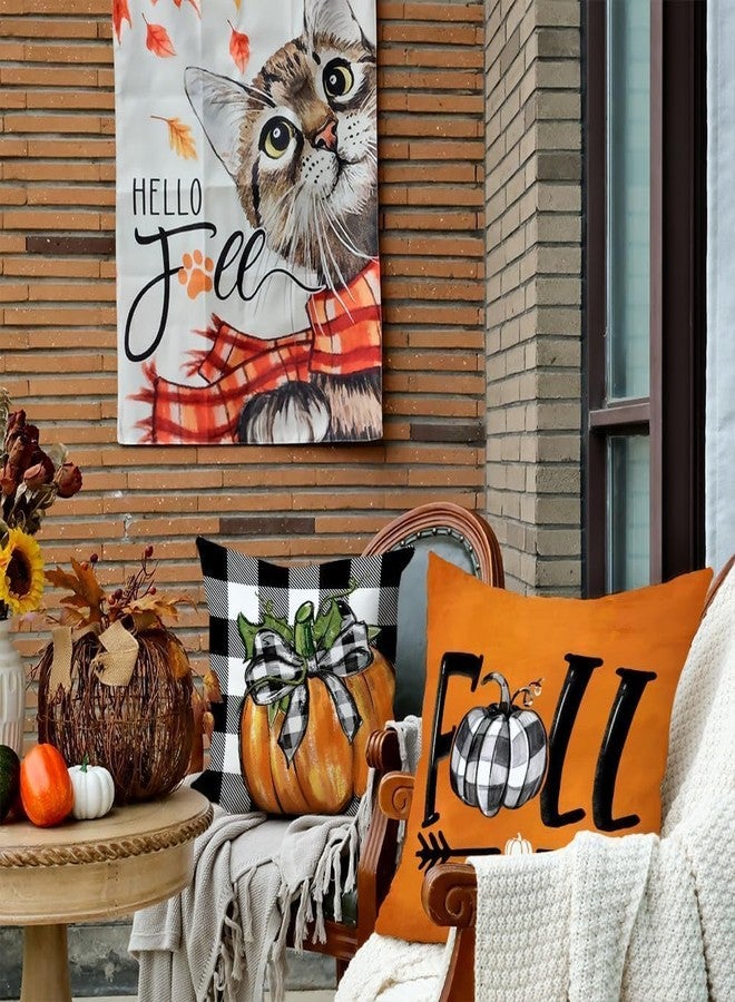 GEEORY Fall Decorative Throw Pillow Covers 18 x 18 Inch Set of 4, Pumpkins Thankful Blessed Buffalo Plaid Fall Decor Outdoor Farmhouse Pillow Cases for Home Couch (Orange Color) G337-18 - Image 5