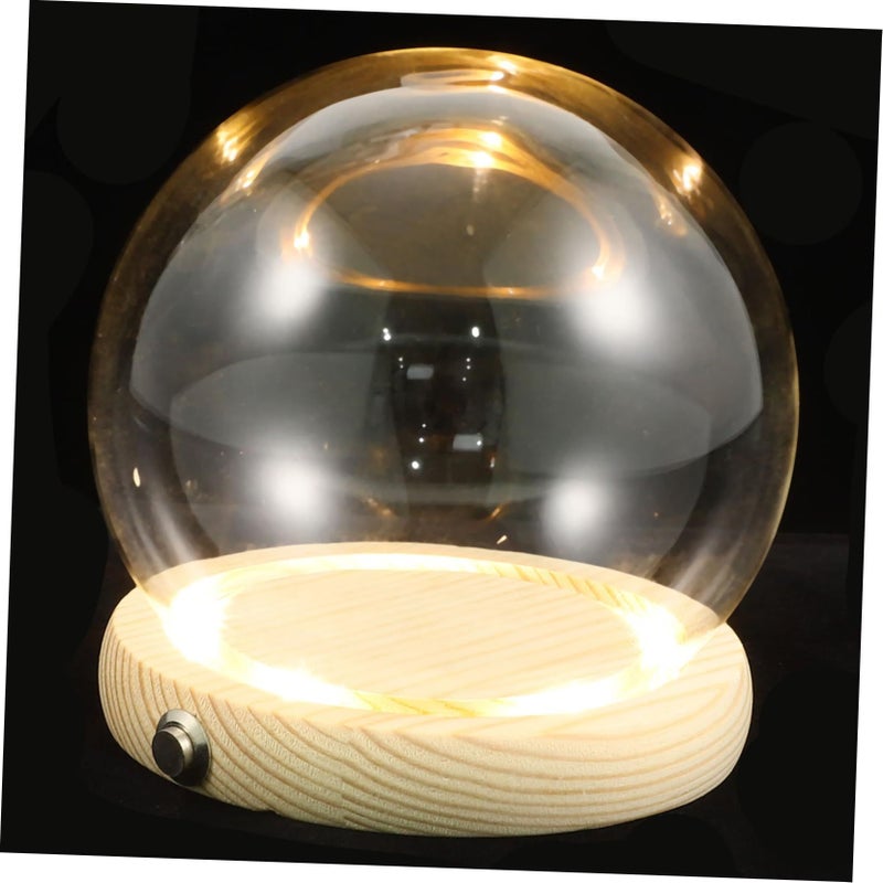 LED Lit Glass Dome Display Case With Wooden Base And Glass Cover For Preserved Flower Globe Home Decor Figurine Arrangement Showcase - Image 2