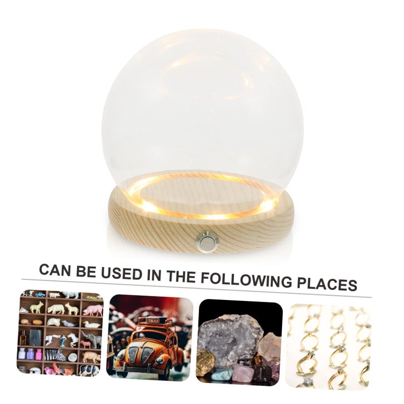 LED Lit Glass Dome Display Case With Wooden Base And Glass Cover For Preserved Flower Globe Home Decor Figurine Arrangement Showcase - Image 3