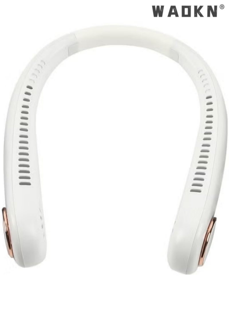 دبليو أيه أو كي أن مراوح رقبة شخصية، مروحة رقبة بثلاث مستويات، مروحة رقبة محمولة بدون شفرات، مروحة رقبة بتصميم سماعة رأس، مروحة رقبة شخصية قابلة لإعادة الشحن عبر USB بدون استخدام اليدين مع مروحة رقبة شخصية قابلة للتعديل بثلاث سرعات (أبيض) - Image 1