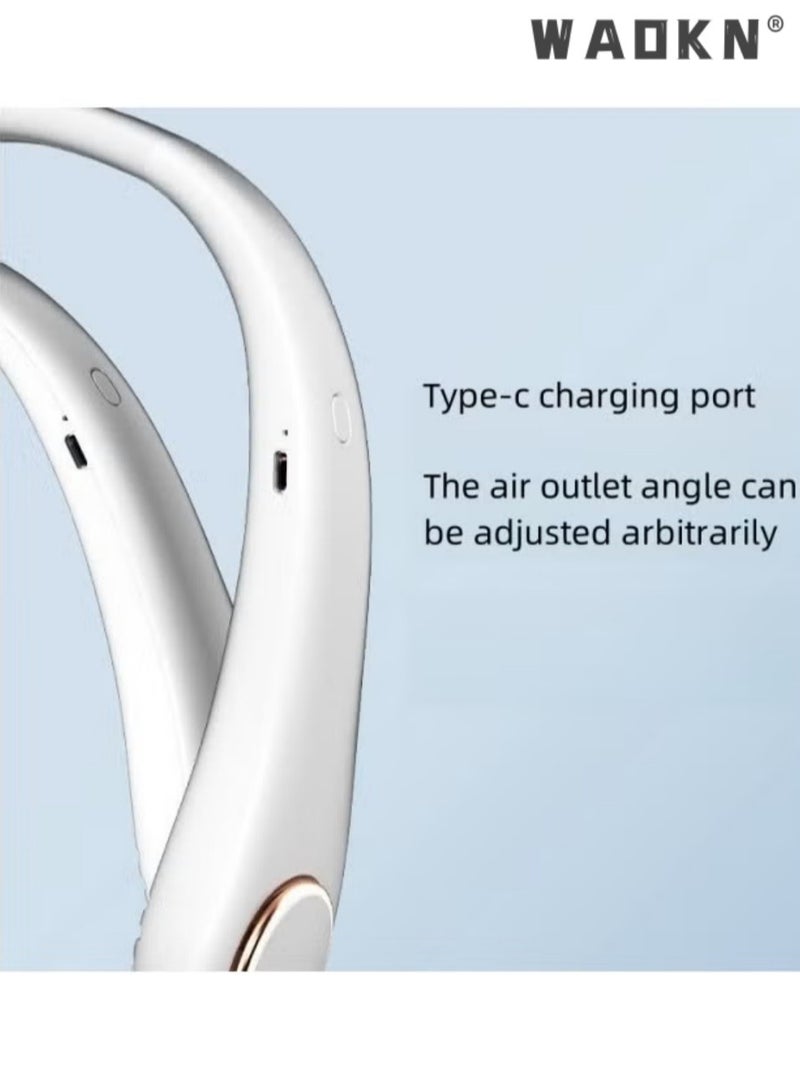 دبليو أيه أو كي أن مراوح رقبة شخصية، مروحة رقبة بثلاث مستويات، مروحة رقبة محمولة بدون شفرات، مروحة رقبة بتصميم سماعة رأس، مروحة رقبة شخصية قابلة لإعادة الشحن عبر USB بدون استخدام اليدين مع مروحة رقبة شخصية قابلة للتعديل بثلاث سرعات (أبيض) - Image 3