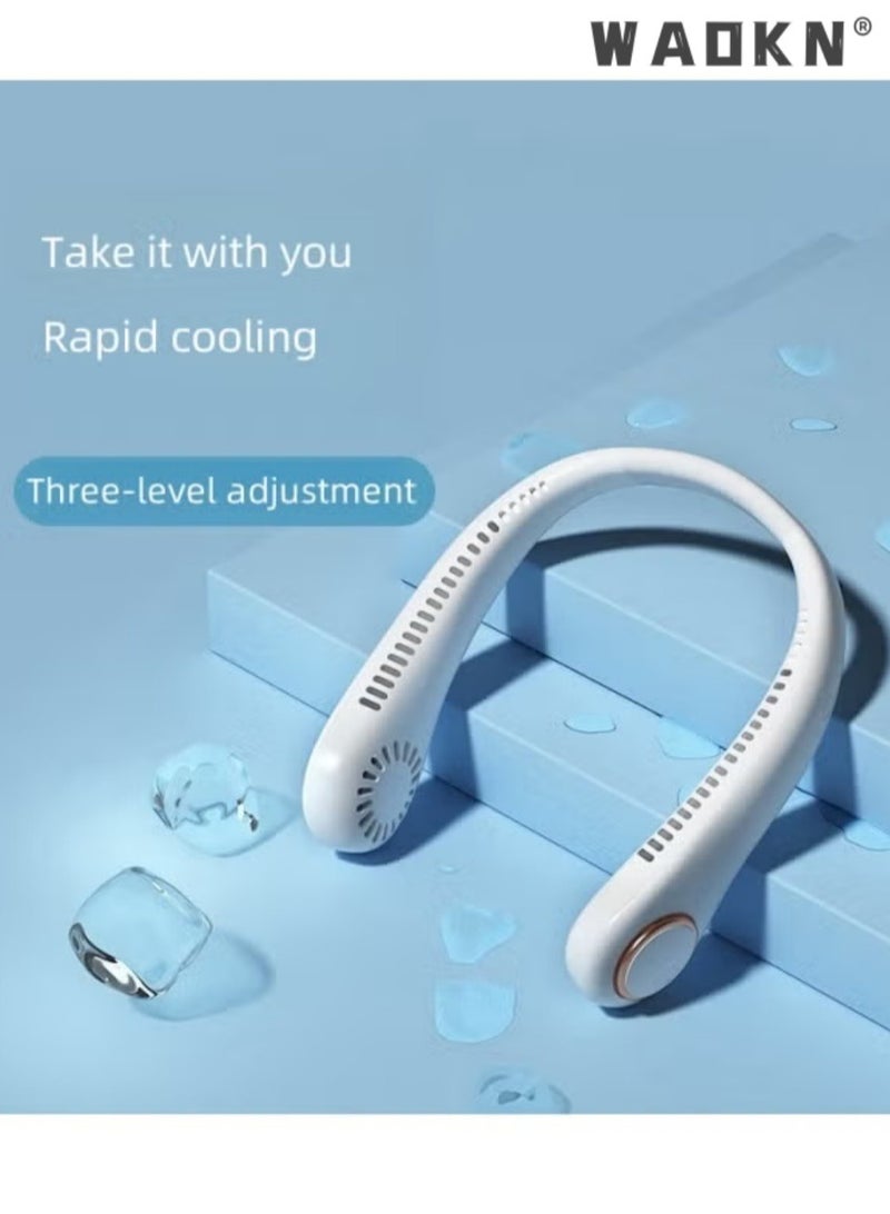 دبليو أيه أو كي أن مراوح رقبة شخصية، مروحة رقبة بثلاث مستويات، مروحة رقبة محمولة بدون شفرات، مروحة رقبة بتصميم سماعة رأس، مروحة رقبة شخصية قابلة لإعادة الشحن عبر USB بدون استخدام اليدين مع مروحة رقبة شخصية قابلة للتعديل بثلاث سرعات (أبيض) - Image 5