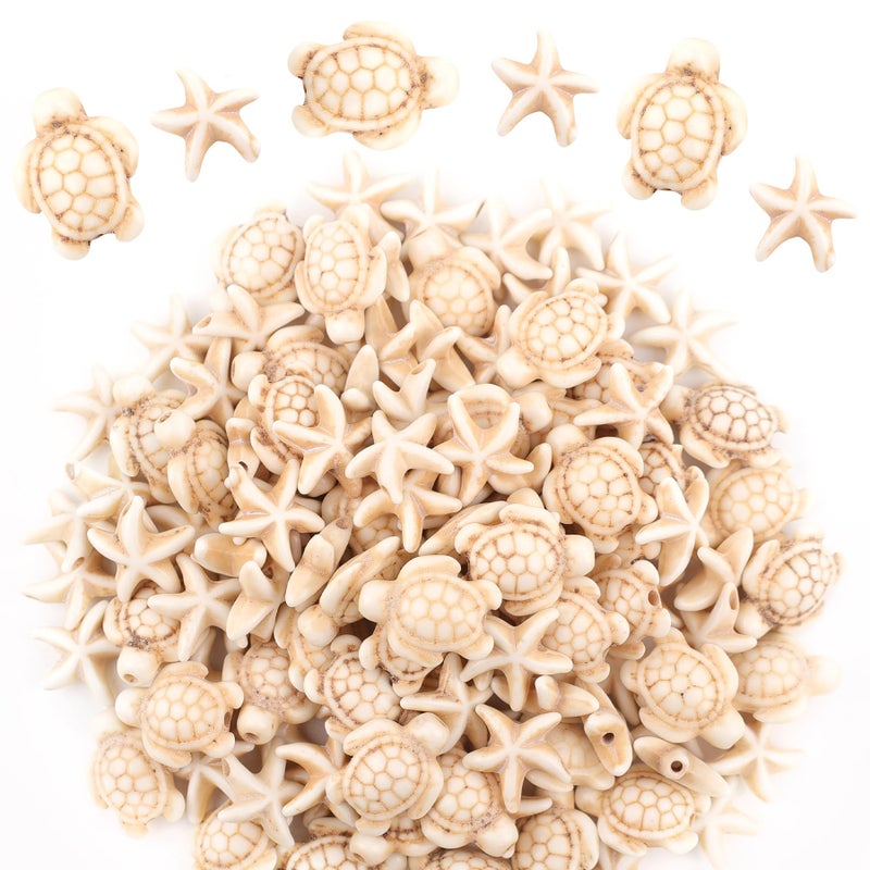 Framendino 118 Pack White Synthetic Turquoise Sea Turtle Starfish Beads Charms for Jewelry Making