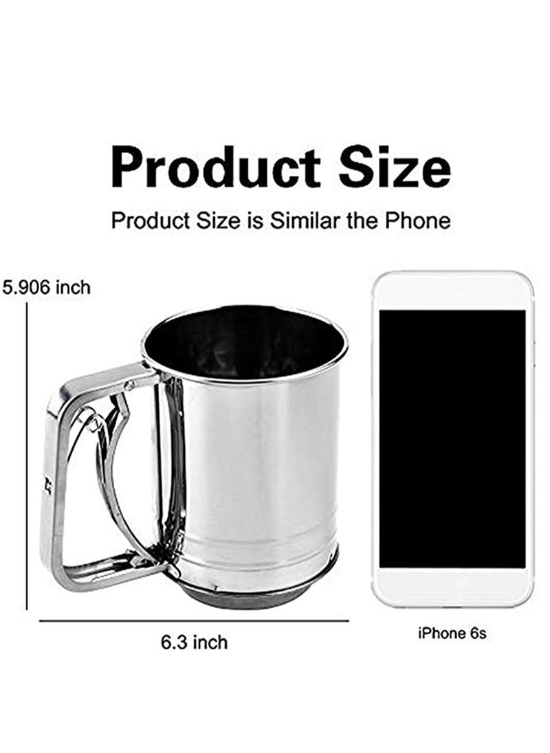 KASTWAVE - Flour Sifter for Baking Stainless Steel 3 Cup Double Layers Sieve with Hand Press Design for Powered Sugar - Image 1