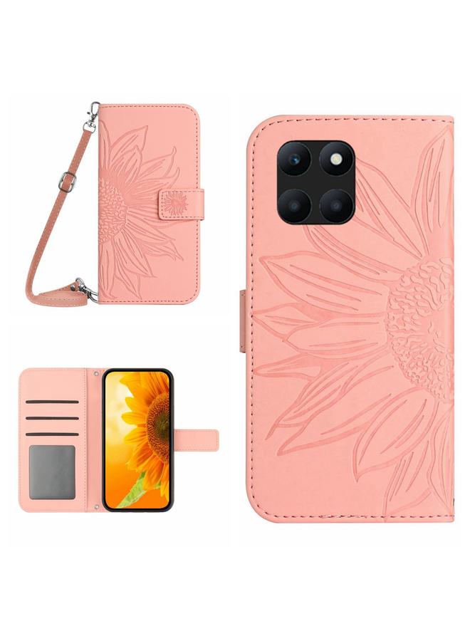 S-TOP Case For Honor X8b Skin Feel Sun Flower Pattern Leather Phone Case with Lanyard - Image 1