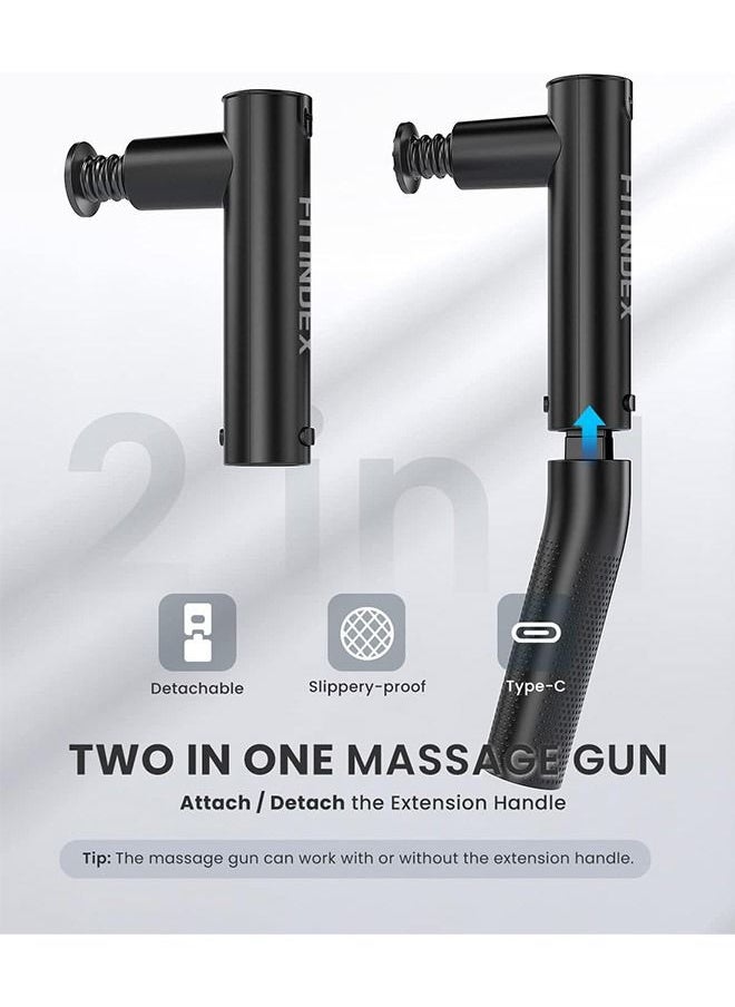 FITINDEX - Extend Massage Gun, 2 In 1 Electric Hand Held Back Massager Gun Deep Tissue, Percussion Muscle Massage Gun With Type-c Charging - Black - Image 1