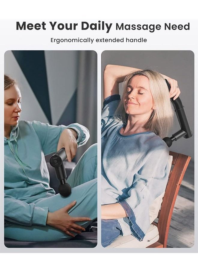 FITINDEX - Extend Massage Gun, 2 In 1 Electric Hand Held Back Massager Gun Deep Tissue, Percussion Muscle Massage Gun With Type-c Charging - Black - Image 1