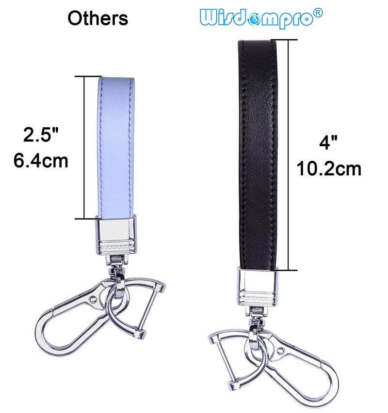 Wisdompro Genuine Leather Car Keychain, Universal Heavy Duty Leather Key FOB Keychain Key Chains Women for Car Keys, 360 Degree Rotation, with Anti-lost D-ring and 3 Keyrings - Black - Image 5