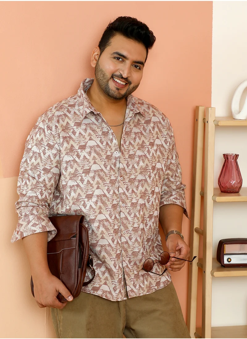 انستافاب بلس Instafab Plus Men's Mocha Brown Abstract-Fade Woven Shirt For Casual Wear | Spread Collar | Long Cuffed Sleeves | Button Closure | Plus Size Shirt Crafted With Comfort Fit For Everyday Wear