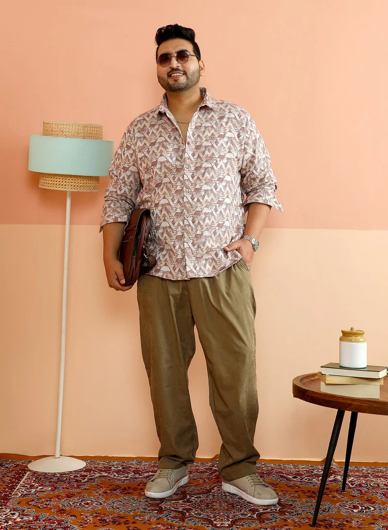 Instafab Plus Instafab Plus Men's Mocha Brown Abstract-Fade Woven Shirt For Casual Wear | Spread Collar | Long Cuffed Sleeves | Button Closure | Plus Size Shirt Crafted With Comfort Fit For Everyday Wear