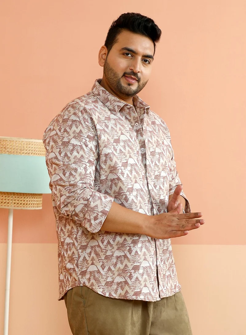Instafab Plus Instafab Plus Men's Mocha Brown Abstract-Fade Woven Shirt For Casual Wear | Spread Collar | Long Cuffed Sleeves | Button Closure | Plus Size Shirt Crafted With Comfort Fit For Everyday Wear