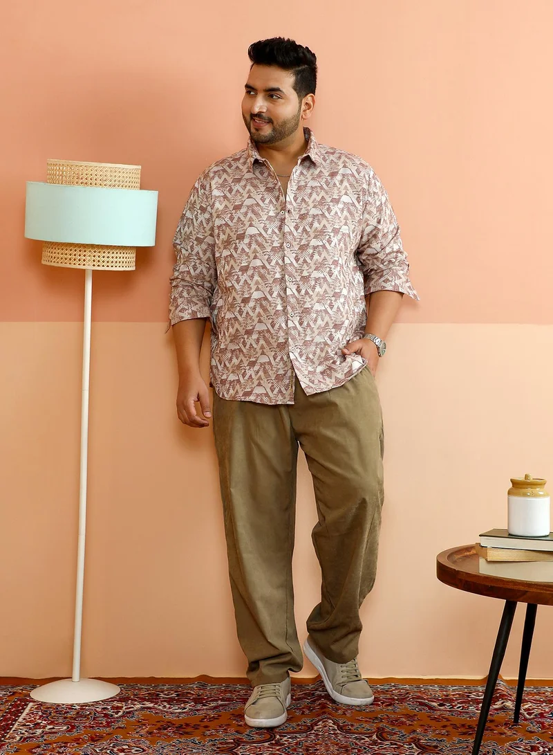 Instafab Plus Instafab Plus Men's Mocha Brown Abstract-Fade Woven Shirt For Casual Wear | Spread Collar | Long Cuffed Sleeves | Button Closure | Plus Size Shirt Crafted With Comfort Fit For Everyday Wear