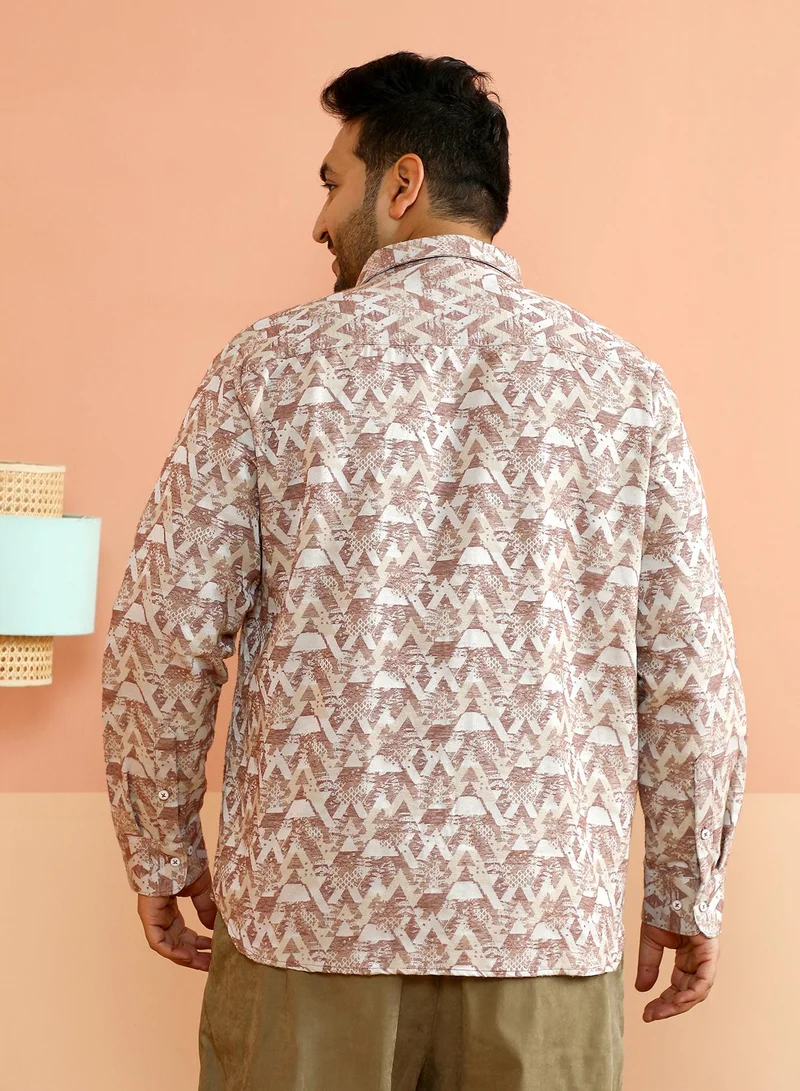 Instafab Plus Instafab Plus Men's Mocha Brown Abstract-Fade Woven Shirt For Casual Wear | Spread Collar | Long Cuffed Sleeves | Button Closure | Plus Size Shirt Crafted With Comfort Fit For Everyday Wear