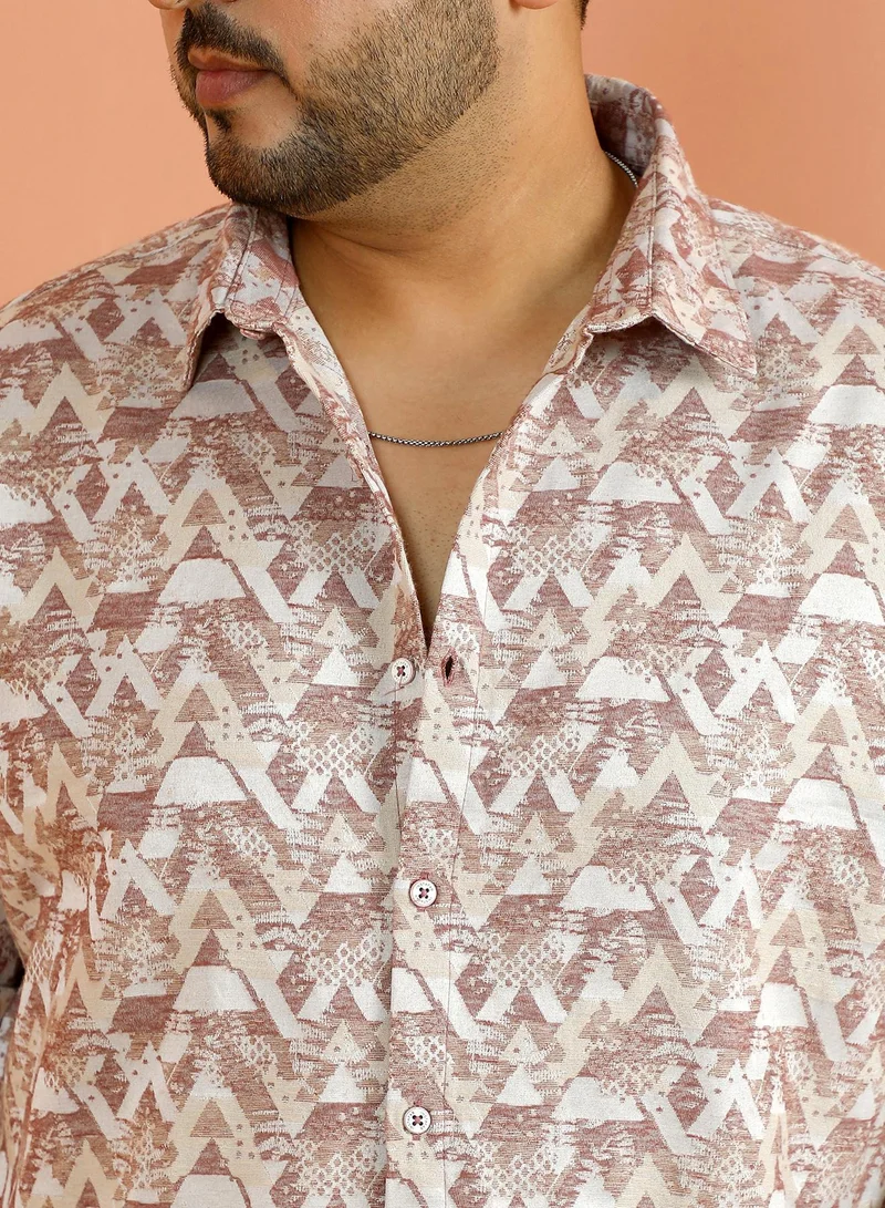 Instafab Plus Instafab Plus Men's Mocha Brown Abstract-Fade Woven Shirt For Casual Wear | Spread Collar | Long Cuffed Sleeves | Button Closure | Plus Size Shirt Crafted With Comfort Fit For Everyday Wear