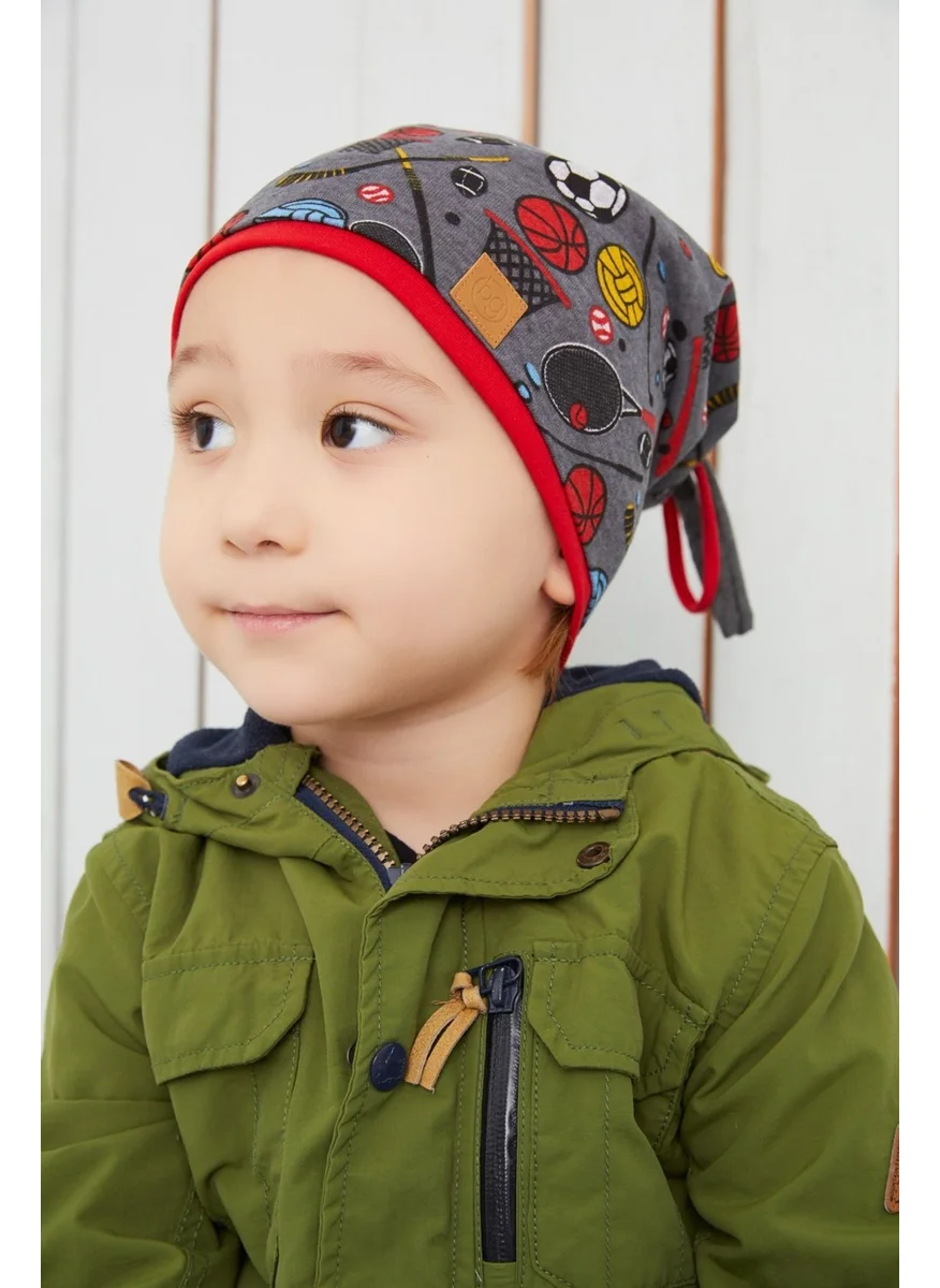 Babygiz Boy's Smoked Sports Patterned Hat Beanie Soft Double Layer Cotton Combed Cotton