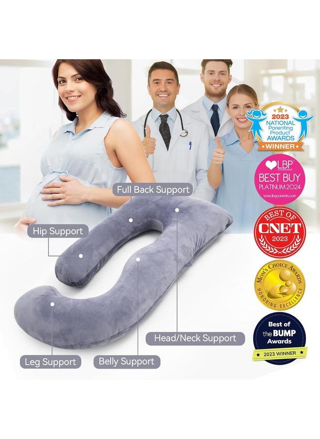 Y&D Pregnancy Pillows for Sleeping, U Shaped Full Body Maternity Pillow with Removable Cover - Support for Back, Legs, Belly, HIPS for Pregnant Women, 57 Inch Pregnancy Pillow for Women, Grey  - Image 2