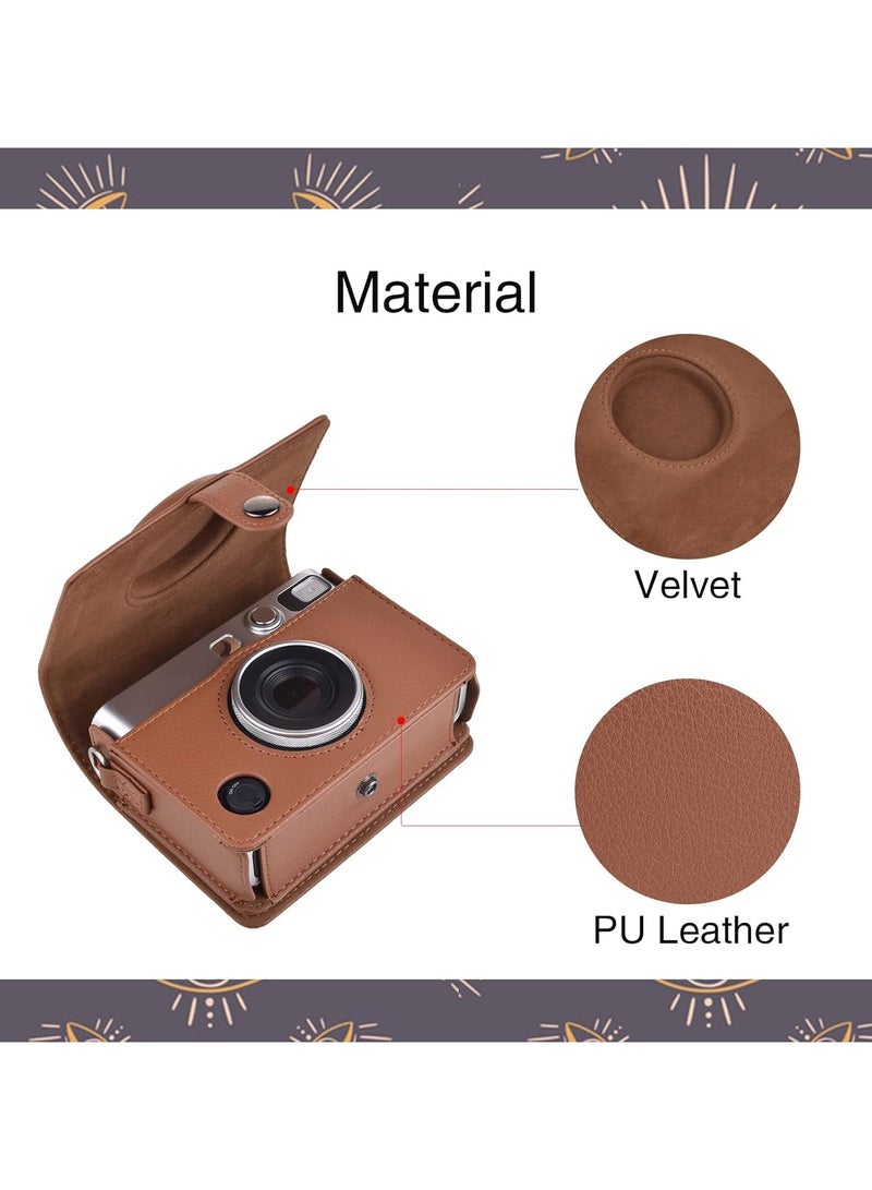 Case for Fuji Mini EVO,Camera Case Compatible for Fuji Mini EVO Camera with Adjustable Shoulder Strap in Brown Lychee Texture Horizontal Style - Image 4